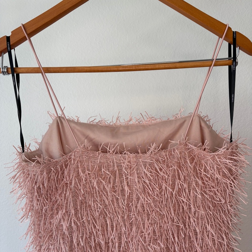 Fringed Spaghetti Strap Slip Dress in Dusty Rose - Picture 4 of 5